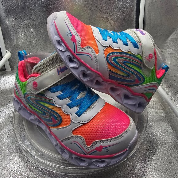I Skechers Heart Light Up Big Girl Shoes - Pink and Blue Sz 4 with glitter - Picture 1 of 10